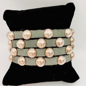 HEET Rockstar Studded Leather Cuff Bracelet Quad Strand Punk Grunge Buckle